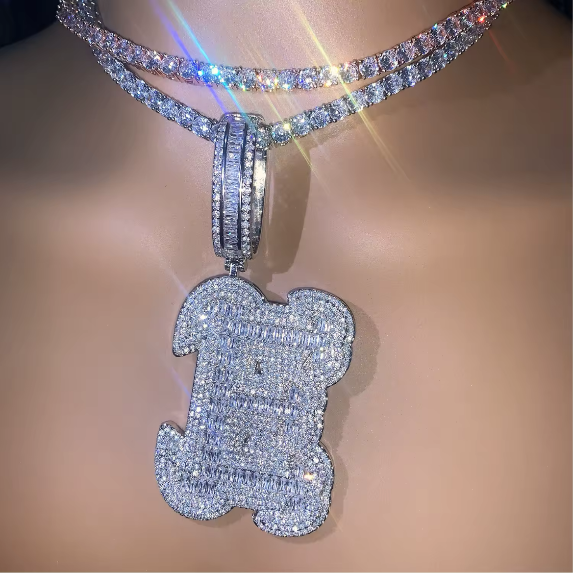 Custom Big Letter Name Pendant – Iced Out Baguette Necklace for Men & Women